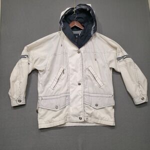 East West Men's White Long Sleeve‎ Button Up Hooded Jacket Size Medium